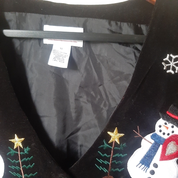 VTG Velvet Christmas Snowman XL Vest Ugly y2k - Picture 3 of 8